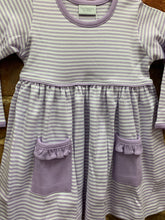 Load image into Gallery viewer, Purple Striped Popover Pocket Dress by Squiggles

