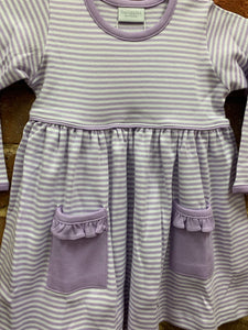 Purple Striped Popover Pocket Dress by Squiggles
