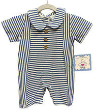 Load image into Gallery viewer, Navy Striped Button Romper
