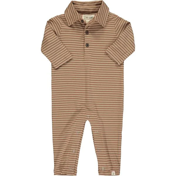 Brown Striped Collared Romper by Me & Henry