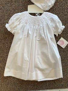 White Smocked Dress with Bonnet