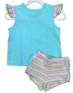 Turquoise Color Striped Short Set by Squiggles