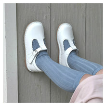 Load image into Gallery viewer, White Leather Scalloped T-Strap Shoes
