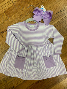 Purple Striped Popover Pocket Dress by Squiggles