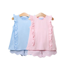 Load image into Gallery viewer, Light Blue Scalloped Short Set by Trotter Street Kids

