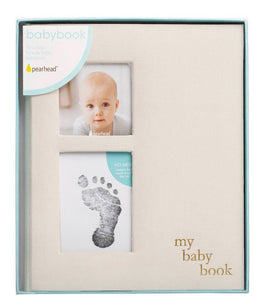 Ivory Linen Baby Book with Ink Pad