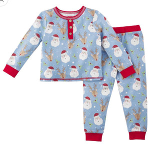 Blue Santa and Reindeer Pajama Set