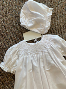 White Smocked Dress with Bonnet